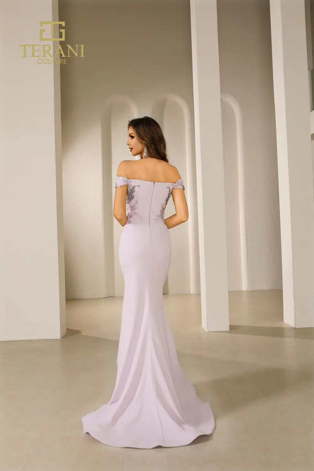 251E4237 Stretch Tafetta Fit And Flare Long Evening Dress