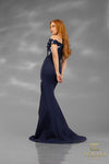 251E4237 Stretch Tafetta Fit And Flare Long Evening Dress