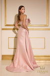 251E4251 Asymmetrical Front Slit Stretch Mikado Dress