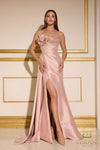 251E4251 Asymmetrical Front Slit Stretch Mikado Dress