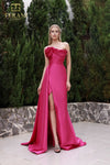 251E4251 Asymmetrical Front Slit Stretch Mikado Dress