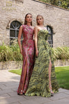 251E4254 Lava Jacuard Asymmetrical Long Sheath Dress