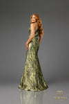 251E4254 Lava Jacuard Asymmetrical Long Sheath Dress