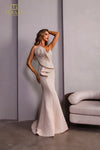 251E4276 Metallic Jacquard Trumpet Sleeveless Evening Dress