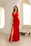 251E4285 Halter Neck Fit And Flare Sleeveless Evening Dress