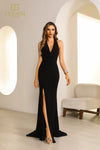 251E4285 Halter Neck Fit And Flare Sleeveless Evening Dress