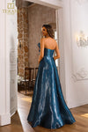 251E4287 Shimmer Burnout A-Line Sleeveless Blue Evening Dress