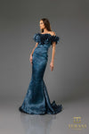 251E4289 Off The Shoulder Trumpet Blue Evening Dress