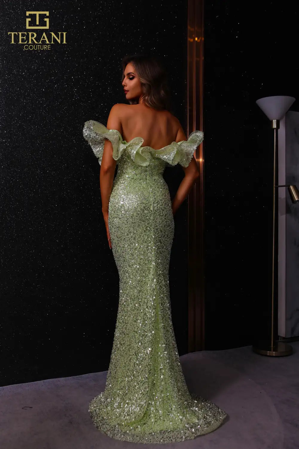 251E4330 Off The Shoulder Fit And Flare Evening Dress