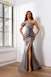 251E4555 Fit and Flare Sleeveless Satin Evening Dress