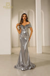 251E4568 Sequin Tulle Sleeveless Off Shoulder Dress