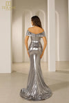 251E4568 Sequin Tulle Sleeveless Off Shoulder Dress