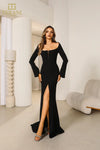 251E4571 A-Line Fit And Flare Long Sleeves Evening Dress