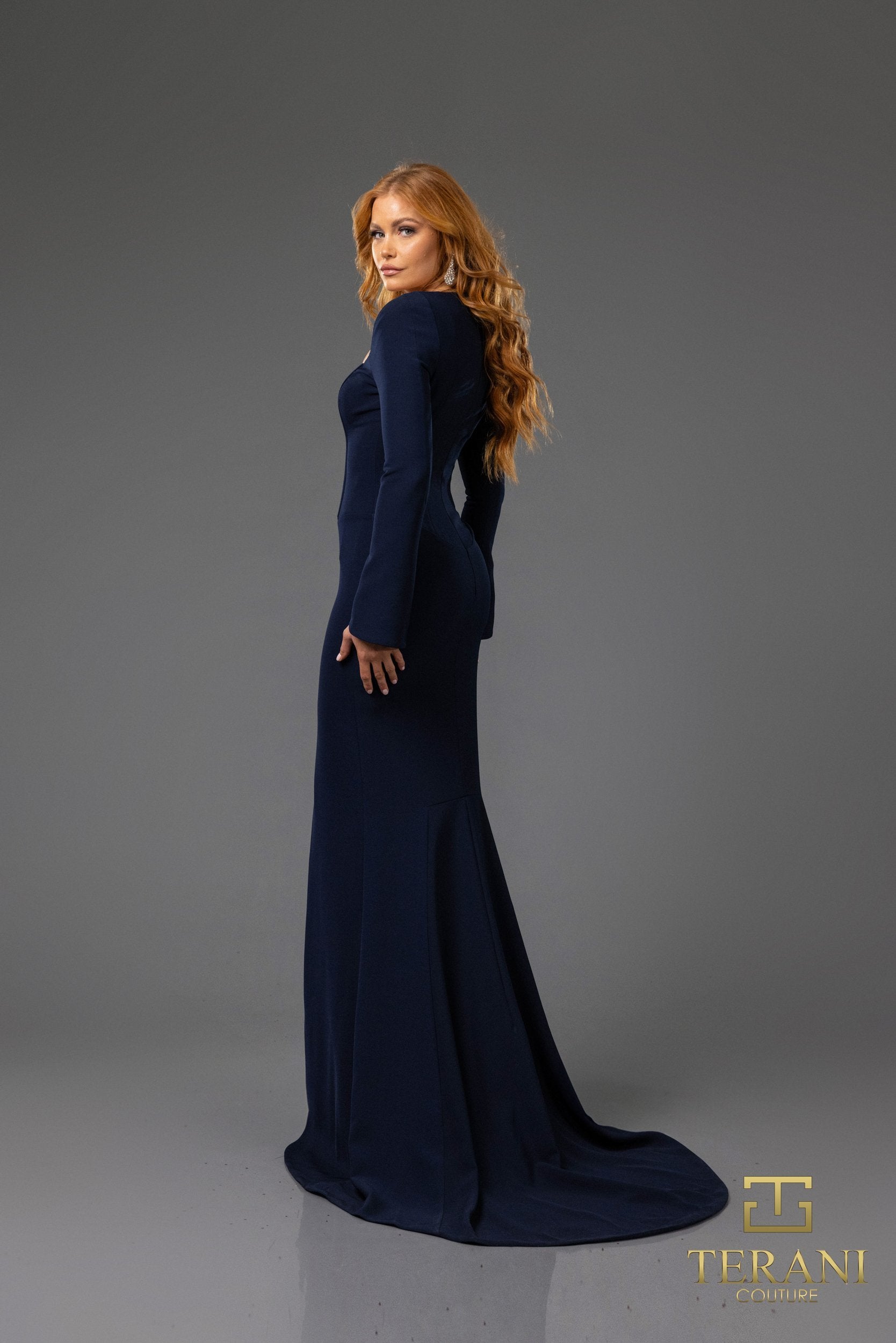 251E4571 A-Line Fit And Flare Long Sleeves Evening Dress