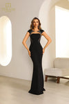 251E4586 Cap Sleeves Bodycon Black Evening Dress