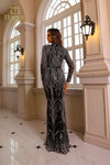 251GL4311 V-neck Full Sleeves Beaded Tulle Bodycon Pageant Dress