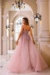 251GL4312 Sleeveless Beaded Tulle Bodycon Long Blush Dress