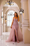 251GL4312 Sleeveless Beaded Tulle Bodycon Long Blush Dress