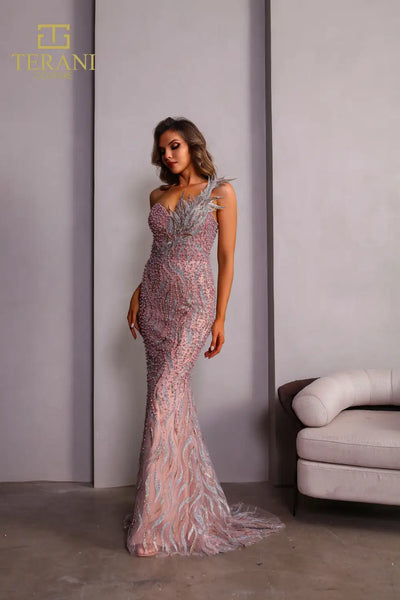 251GL4315 Asymmetrical Sleeveless Rose Gold Trumpet Pageant Dress