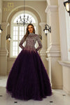 251GL4318 Round Neck Full Sleeves Beaded Tulle Ballgown Dress