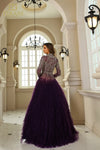 251GL4318 Round Neck Full Sleeves Beaded Tulle Ballgown Dress