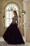 251GL4318 Round Neck Full Sleeves Beaded Tulle Ballgown Dress