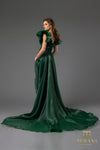 251GL4357 V-neck Puff Sleeves Beaded Tulle Sheath Pageant Dress