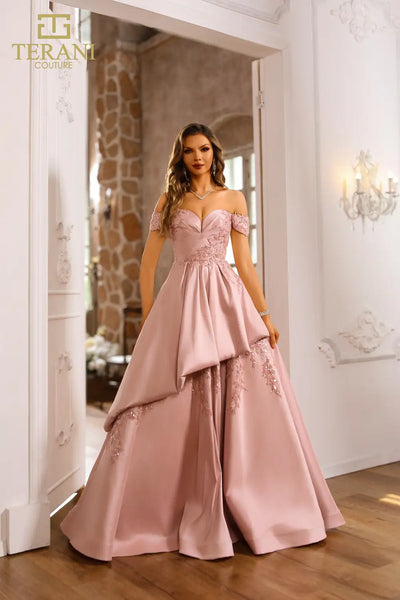 251M4062 Satin Off The Shoulder Blush Ballgown