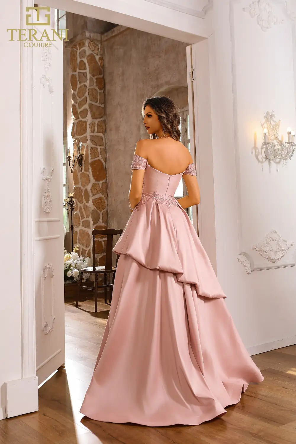 251M4062 Satin Off The Shoulder Blush Ballgown