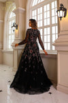 251M4408 Full Sleeves Scoop Neck Beaded Tulle Ballgown Dress