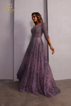 251M4409 Illussion Neck Beaded Tulle Long Sleeves Ballgown
