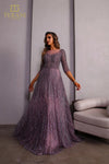 251M4409 Illussion Neck Beaded Tulle Long Sleeves Ballgown