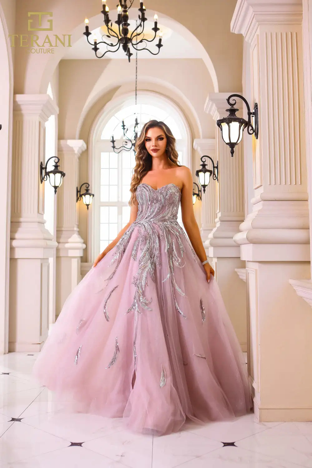 251M4410 Beaded Tulle Sleeveless Sweetheart Ballgown Dress