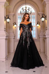 251M4411 Off The Shoulder Cap Sleeves Beaded Tulle Ballgown Dress