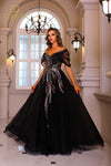 251M4411 Off The Shoulder Cap Sleeves Beaded Tulle Ballgown Dress