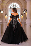 251M4411 Off The Shoulder Cap Sleeves Beaded Tulle Ballgown Dress