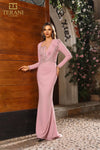 251M4422 Asymmetrical Full Sleeves Sheath Long Dress