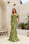 251M4434 Off The Shoulder Cap Sleeves Sheath Long Dress