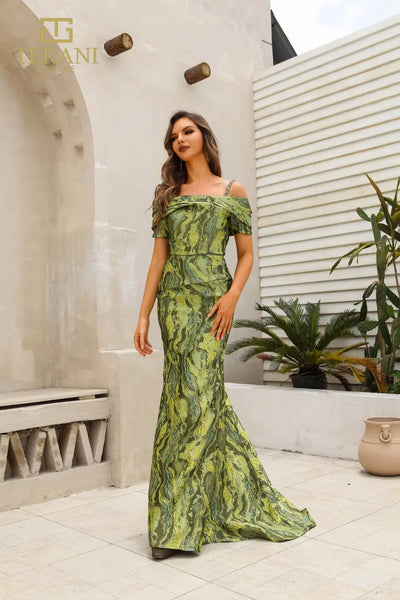 251M4434 Off The Shoulder Cap Sleeves Sheath Long Dress