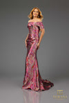 251M4434 Off The Shoulder Cap Sleeves Sheath Long Dress
