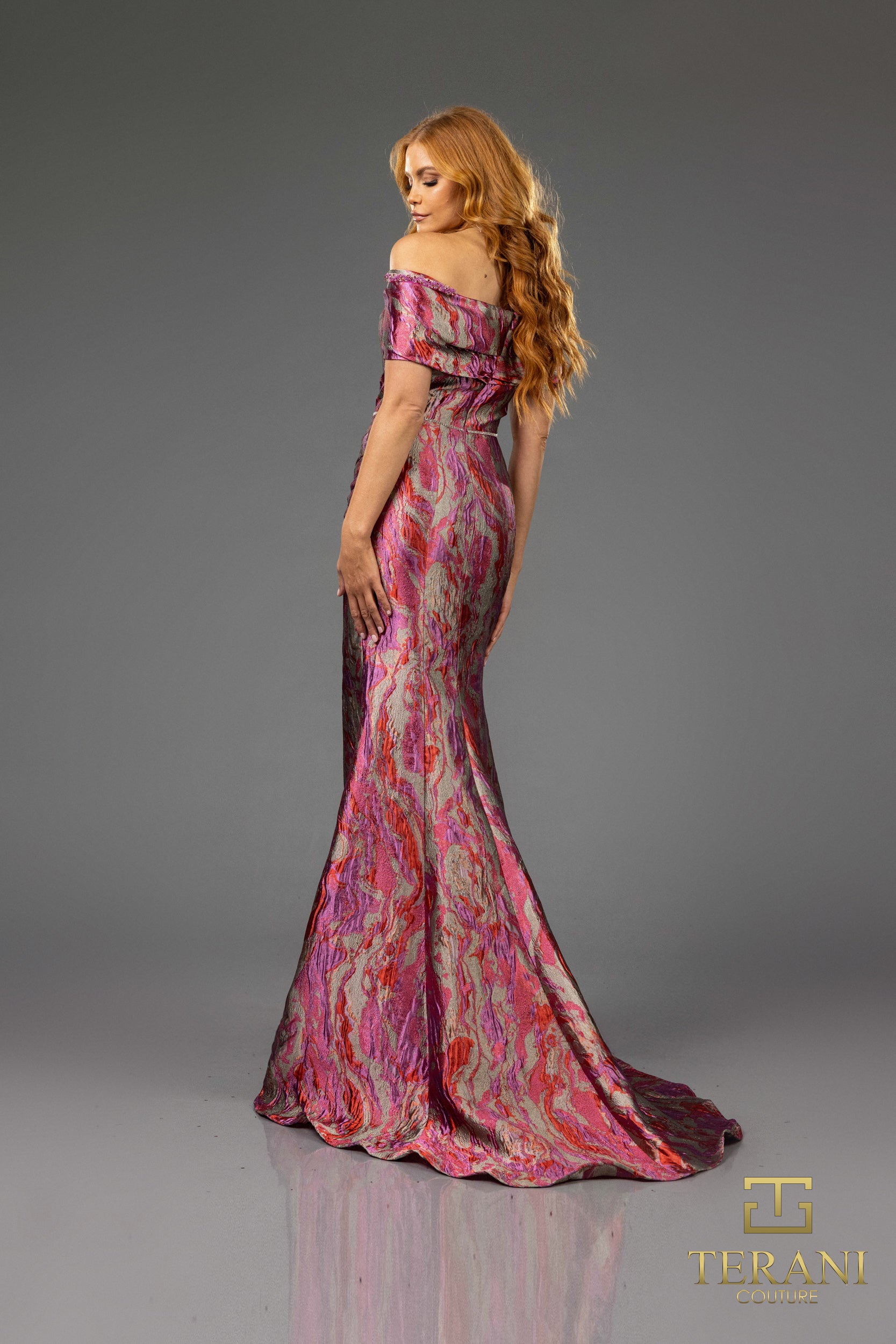 251M4434 Off The Shoulder Cap Sleeves Sheath Long Dress