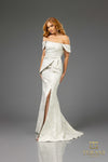 251M4435 Sheath Off The Shoulder Cap Sleeves Jacquard Long Dress