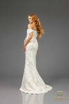 251M4435 Sheath Off The Shoulder Cap Sleeves Jacquard Long Dress
