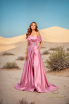 251M4441 Matte Satin A-line One Shoulder Long Dress