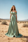 251M4441 Matte Satin A-line One Shoulder Long Dress