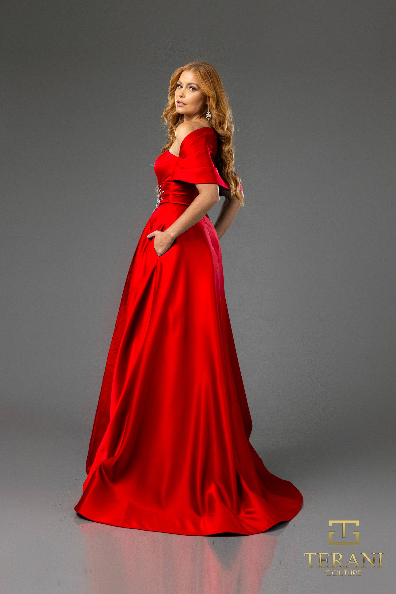 251M4441 Matte Satin A-line One Shoulder Long Dress