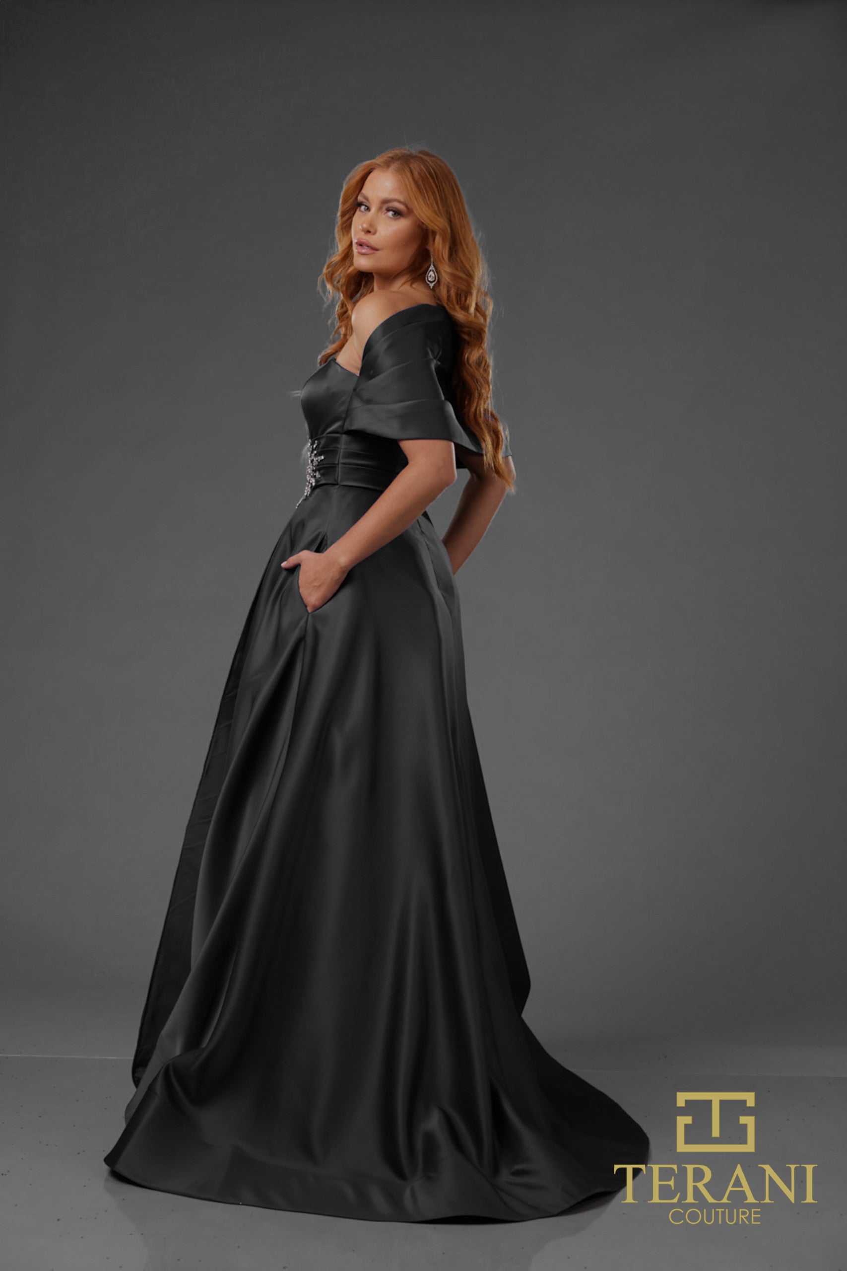 251M4441 Matte Satin A-line One Shoulder Long Dress