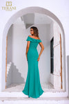 251M4444 Off The Shoulder Stretch Crepe Long Fit And Flare Dress