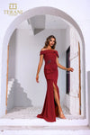 251M4444 Off The Shoulder Stretch Crepe Long Fit And Flare Dress