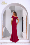 251M4444 Off The Shoulder Stretch Crepe Long Fit And Flare Dress